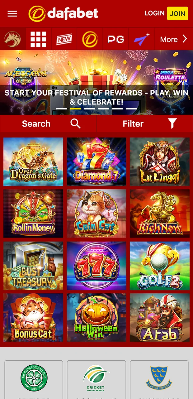 The most popular slots available on the Dafabet app.